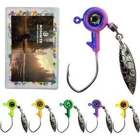 Crappie Jigs Crappie Jig Heads with Spinner 1/32 oz 1/16 oz 1/8 oz Underspin Fishing Jig Heads for Crappie Panfish Bass Fishing Jig Head 40pcs