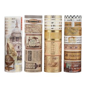 Travel Tips Washi Tape 20 Rolls Set,5/10/15/20/25/30/40/100mm Wide,Transportation,Maps,Ticket Pattern,Gold Foil Masking Tape Décor for Scrapbook,Bullet Journal,Gift Wrapping(2m)