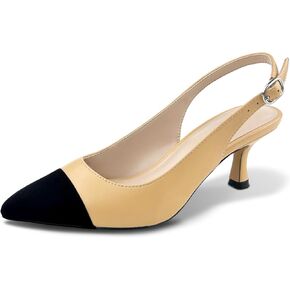 Slingback Kitten Heels for Women Pumps Pointed Toe Low Heel 2.7 in Kitten Heels Women Pumps Slip On Dress Shoes with Buckle Strap for Dating Party Working