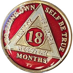 18 Month AA Medallion Metallic Mandarin Red Sobriety Chip