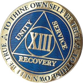 RecoveryChip 13 Year Reflex Blue Gold Plated AA Medallion Alcoholics Anonymous Chip