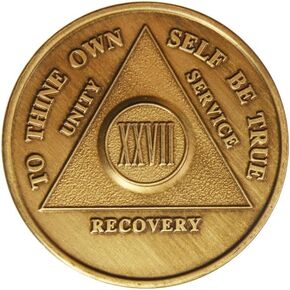 27 Year AA Medallion Traditional Bronze Raised Center Sobriety Chip