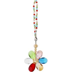 SING F LTD Blue Flower Suncatcher Crystal Hanging Ornament Car Rear View Mirror Pendant Automotive Interior Charm Decoration Accessories 15cm/5.9 Inch Length