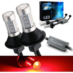 Syneticusa 7443 Error Free Canbus Ready Red LED Brake Parking Tail Stop Turn Signal Light Bulbs DRL Parking Lamp No Hyper Flash All in One With Built-In Resistors