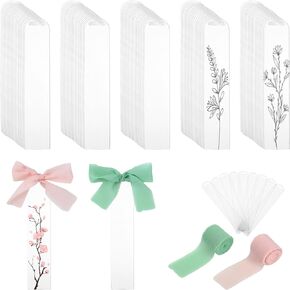 100 PCS Acrylic Bookmark Blanks - Transparent Acrylic Bookmark Clear Bookmarks Bulk with Two Rolls Ribbon, Arched Acrylic Tags DIY Bookmarks Blank Crafting Making Kit for Book Lovers Reader Gifts