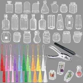 120 Pieces Large Size Transparent Dried Flower Bookmarks Kit Cute Bottle Shaped Flower Bookmark Maker Handmade DIY Transparent Floral Page Clear Floral Bookmark Point Tweezer Hole Punch