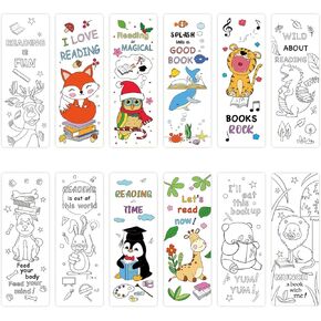 36 Pieces DIY Coloring Bookmarks Color Your Own Bookmarks Paper Reading Bookmarks,Double-Sided Cute Animals Bookmarks Cartoon Funny Bookmarks for Kids,Teachers, Students Classroom Rewards Supplies