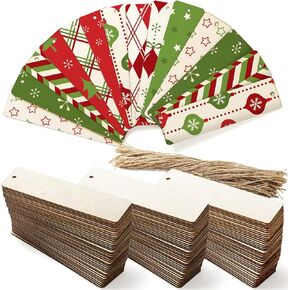 150 Pieces Wood Blank Bookmarks, DIY Wooden Craft Bookmark with Hole Jute Ropes, Unfinished Wood Hanging Tags Ornaments, Wooden Book Markers for Christmas Wedding Birthday Party Decoration