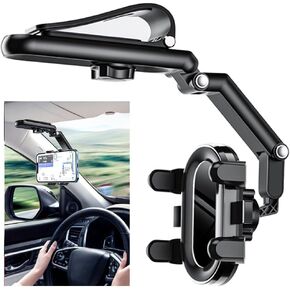 Sun Visor Car Phone Holder, Multifunctional Adjustable Cell Phone Holder, 360° Rotatable and Retractable, Suitable for Car Home Kitchen, Compatible with Most Cell Phones
