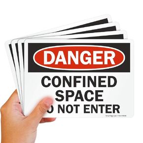 SmartSign (Pack of 4) 5 x7 inch “Danger - Confined Space, Do Not Enter" OSHA Sticker Labels, 5 mil Laminated Polyester with SuperStick Adhesive, Red, Black and White