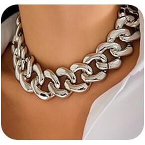 Fashion Gold Silver Punk Cuban Link Chain Choker Bohemian Chunky Chain Necklace Punk Gothic Hip Hop Metal Necklaces Plastic Chunky Curb Chain Necklace for Women Girs