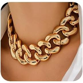 Fashion Gold Silver Punk Cuban Link Chain Choker Bohemian Chunky Chain Necklace Punk Gothic Hip Hop Metal Necklaces Plastic Chunky Curb Chain Necklace for Women Girs