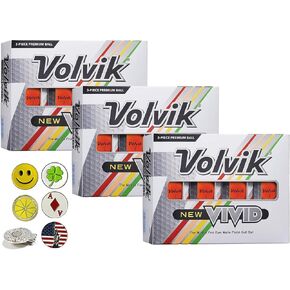 Volvik New Vivid 3-Piece High Visibility Premium Matte Finish Color Golf Balls 3 Dozen (36 Balls) Bundle Gift Set