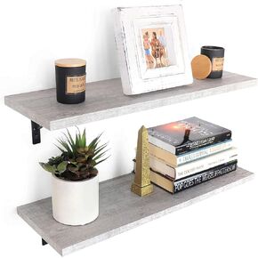 Wall Mounted Shelves, 24" Wall Hanging Shelf Set for Living Room, Office, Kitchen, Bathroom &, Perfect Home Room Wall Decor, Designed with Rustic Pattern – Rustic Brown