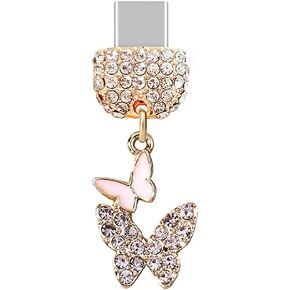 ELISE & FONDA TP273 Type-C USB Charging Port Crystal Anti Dust Plug Little Double Butterflies Cell Phone Charm for Samsung/Huawei/OnePlus/Xiaomi/oppo Android Phones