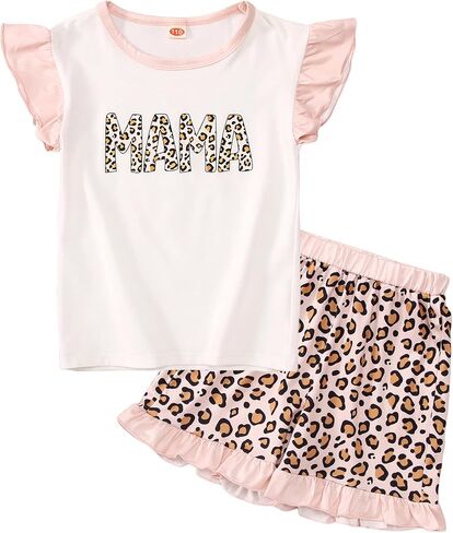 SOFEON Toddler Baby Girls Outfits Mama T-shirt Leopard Summer Shorts Set 2Pcs Kid Mothers Day Shirts Ruffle Sleeve Tee Top in Saudi Arabia