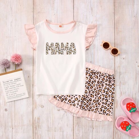 SOFEON Toddler Baby Girls Outfits Mama T-shirt Leopard Summer Shorts Set 2Pcs Kid Mothers Day Shirts Ruffle Sleeve Tee Top in Saudi Arabia