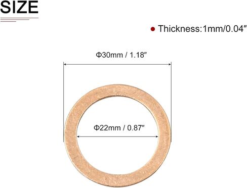 22mmx30mmx1mm(IDxODxT) Flat Copper Sealing Washers - 10Pack - Good for Industrial Machinery M22 Screws - Copper Flat Ring Gaskets in Saudi Arabia