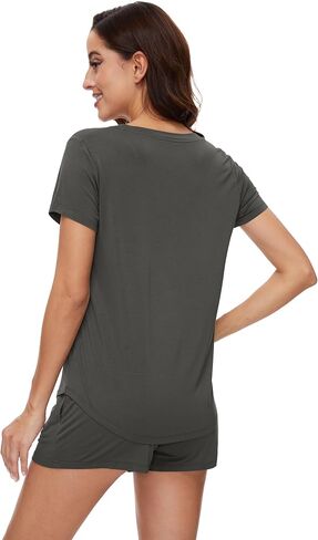 WiWi Pajamas for Women Short Sleeve Top and Shorts Sets Viscose from Bamboo Pj Sleepwear Pajama Set S-XXL in Saudi Arabia