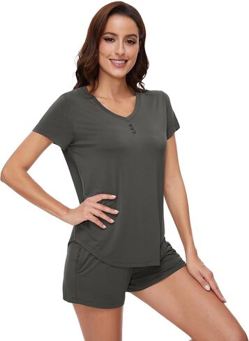 WiWi Pajamas for Women Short Sleeve Top and Shorts Sets Viscose from Bamboo Pj Sleepwear Pajama Set S-XXL in Saudi Arabia