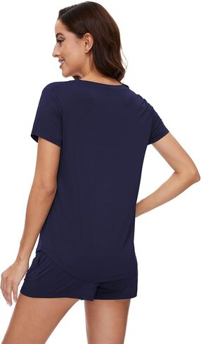WiWi Pajamas for Women Short Sleeve Top and Shorts Sets Viscose from Bamboo Pj Sleepwear Pajama Set S-XXL in Saudi Arabia
