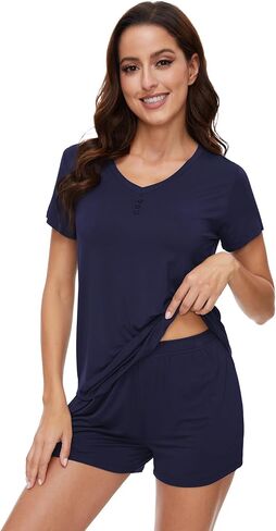 WiWi Pajamas for Women Short Sleeve Top and Shorts Sets Viscose from Bamboo Pj Sleepwear Pajama Set S-XXL in Saudi Arabia