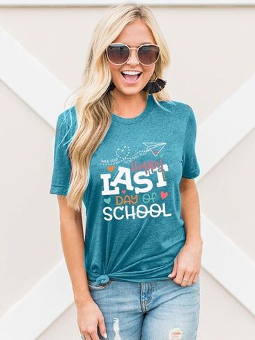Happy Last Day of School Shirts Women Hello Summer Teacher Life Tops School Graduation Tee Appreciation Gift Blouse in Saudi Arabia