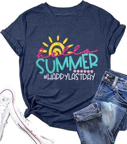 Happy Last Day of School Shirts Women Hello Summer Teacher Life Tops School Graduation Tee Appreciation Gift Blouse in Saudi Arabia