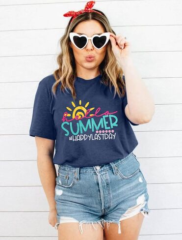 Happy Last Day of School Shirts Women Hello Summer Teacher Life Tops School Graduation Tee Appreciation Gift Blouse in Saudi Arabia