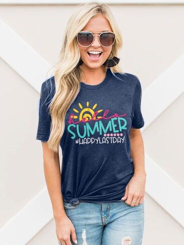 Happy Last Day of School Shirts Women Hello Summer Teacher Life Tops School Graduation Tee Appreciation Gift Blouse in Saudi Arabia