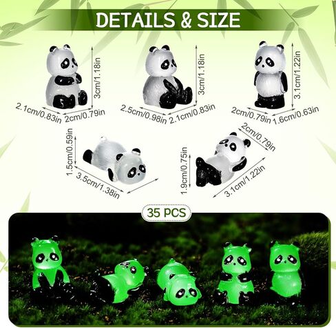 35 Pcs Luminous Mini Panda Figurines Miniature Cute Animals Landscape Decoration Glow in The Dark Mini Resin Animals Figures for DIY Accessories Ornament Craft Party Cake Topper (Classic) in Saudi Arabia