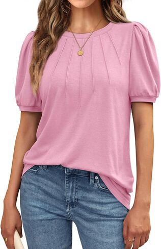 AUTOMET Womens Cute Summer Tops Short Sleeve Shirts Puff Dressy Blouses Business Casual Outfits Trendy in Saudi Arabia
