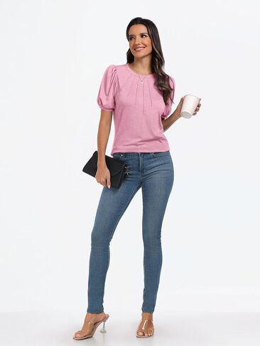 AUTOMET Womens Cute Summer Tops Short Sleeve Shirts Puff Dressy Blouses Business Casual Outfits Trendy in Saudi Arabia