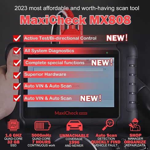 Autel MaxiCheck MX808, Autel Scanner, 2024 Bi-Directional Tool, 2 Year Free Update OBD2 Scanner for All Vehicles All System Diagnostic Tool Bi-Directional Control Same as MaxiCOM MK808 Lite MX900 in Saudi Arabia
