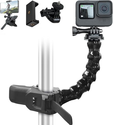 TELESIN Jaws Flex Gooseneck Clamp Mount لملحقات الهاتف GoPro Insta360، مشبك حامل الذراع السحري لطاولة المكتب Go Pro Max Hero 12 11 10 9 8 7 6، Insta 360 X3 Ace Pro DJI Action 4 Osmo Pocket 3 in Saudi Arabia