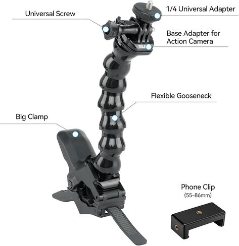 TELESIN Jaws Flex Gooseneck Clamp Mount لملحقات الهاتف GoPro Insta360، مشبك حامل الذراع السحري لطاولة المكتب Go Pro Max Hero 12 11 10 9 8 7 6، Insta 360 X3 Ace Pro DJI Action 4 Osmo Pocket 3 in Saudi Arabia
