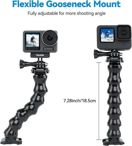 TELESIN Jaws Flex Gooseneck Clamp Mount لملحقات الهاتف GoPro Insta360، مشبك حامل الذراع السحري لطاولة المكتب Go Pro Max Hero 12 11 10 9 8 7 6، Insta 360 X3 Ace Pro DJI Action 4 Osmo Pocket 3 in Saudi Arabia