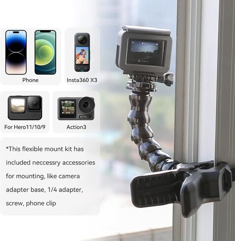 TELESIN Jaws Flex Gooseneck Clamp Mount لملحقات الهاتف GoPro Insta360، مشبك حامل الذراع السحري لطاولة المكتب Go Pro Max Hero 12 11 10 9 8 7 6، Insta 360 X3 Ace Pro DJI Action 4 Osmo Pocket 3 in Saudi Arabia