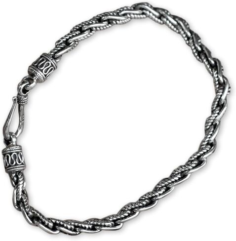 NOVICA Artisan Handmade Men's Sterling Silver Link Bracelet No Stone Chain Indonesia Modern [8.25 in L x 0.2 in W] ' Flowing River' in Saudi Arabia