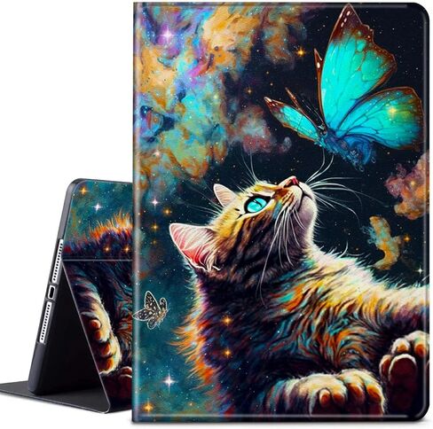 حافظة لجهاز Kindle Scribe لجهاز Kindle Scribe مقاس 10.2 بوصة، غطاء ذكي خفيف الوزن من جلد البولي يوريثان مع حافظة نوم تلقائية لجهاز Kindle Scribe 2022 - Galaxy Cat والفراشة in Kuwait