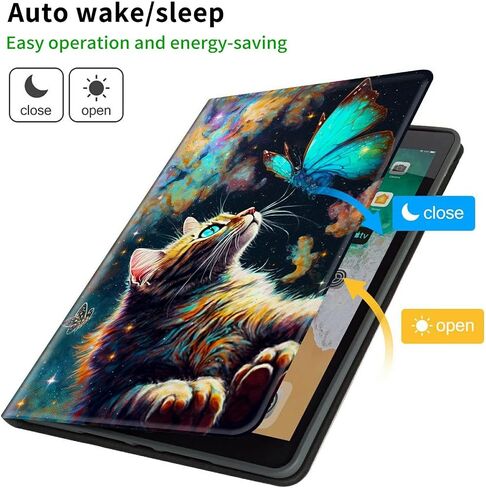 حافظة لجهاز Kindle Scribe لجهاز Kindle Scribe مقاس 10.2 بوصة، غطاء ذكي خفيف الوزن من جلد البولي يوريثان مع حافظة نوم تلقائية لجهاز Kindle Scribe 2022 - Galaxy Cat والفراشة in Kuwait