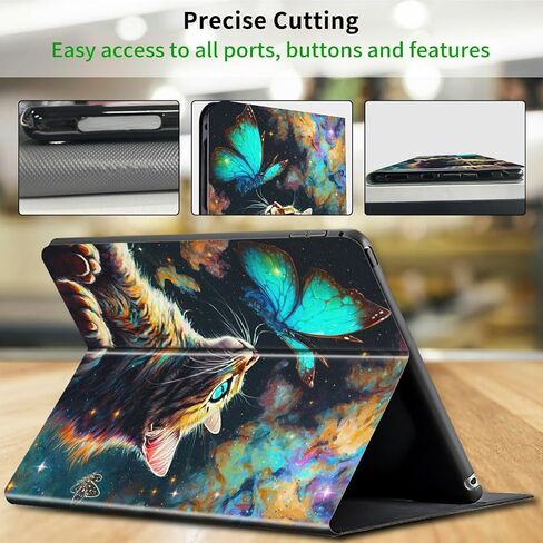 حافظة لجهاز Kindle Scribe لجهاز Kindle Scribe مقاس 10.2 بوصة، غطاء ذكي خفيف الوزن من جلد البولي يوريثان مع حافظة نوم تلقائية لجهاز Kindle Scribe 2022 - Galaxy Cat والفراشة in Kuwait