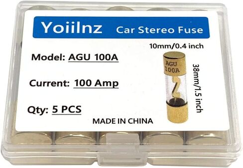 Yoiilnz(Pack of 5 Pcs) AGU 100A Gold Standard Glass Fuses 100Amp Car Stereo Fuses in Kuwait