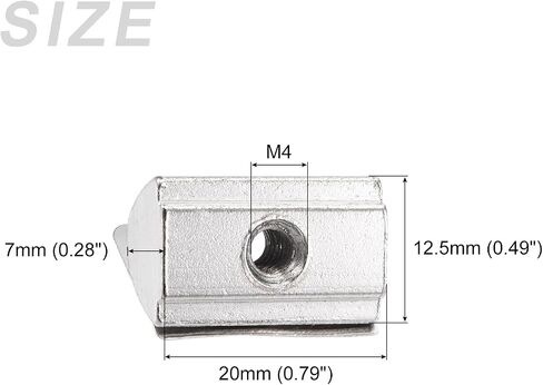 صواميل T ملفوفة في زنبرك (M4x20mm) 12 قطعة، صامولة T محملة بنابض من الفولاذ الكربوني - لسلسلة 3030 4040 من الألومنيوم، لون فضي in Saudi Arabia