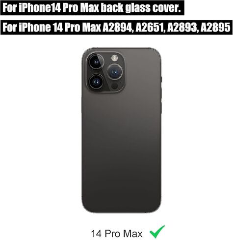 بديل الزجاج الخلفي 14 Pro Max لهاتف iPhone 14 Pro Max زجاج خلفي خلفي متوافق مع iPhone 14 Pro Max مع لاصق مثبت مسبقًا + مجموعة أدوات إصلاح (أسود فضائي) in Kuwait