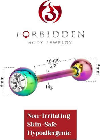 Forbidden Body Jewelry 14G 16mm (5/8 Inch) CZ Crystal Surgical Steel IP Plated Tongue Ring in Saudi Arabia