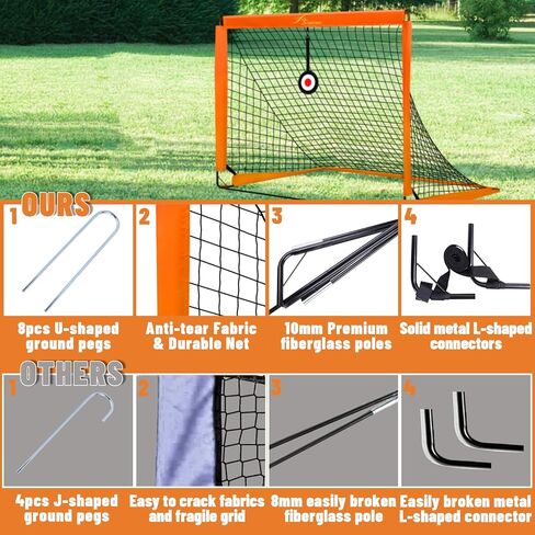 مجموعة أهداف كرة القدم Eazy2hD 6X4 للفناء الخلفي - قطعتان من شبكات كرة القدم المحمولة القابلة للطي للأطفال، هدف كرة قدم منبثق للأطفال الصغار وألعاب الأطفال الصغار، مع سلم رشاقة وأقماع (برتقالي) in Kuwait