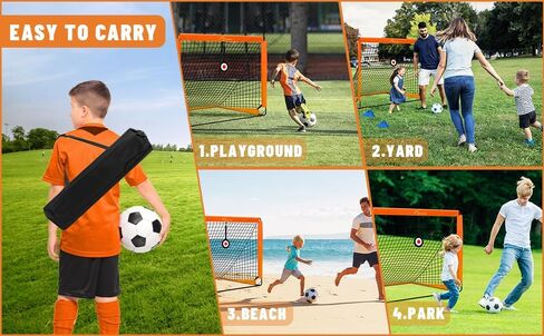 مجموعة أهداف كرة القدم Eazy2hD 6X4 للفناء الخلفي - قطعتان من شبكات كرة القدم المحمولة القابلة للطي للأطفال، هدف كرة قدم منبثق للأطفال الصغار وألعاب الأطفال الصغار، مع سلم رشاقة وأقماع (برتقالي) in Kuwait