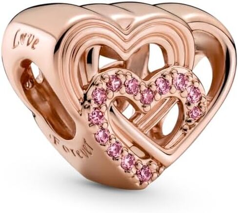 Pandora Intertwined Love Hearts Charm - Rose Gold Bracelet Charm for Women - Compatible Moments Jewelry - 14k Rose Gold with Pink Cubic Zirconia - With Gift Box in Saudi Arabia