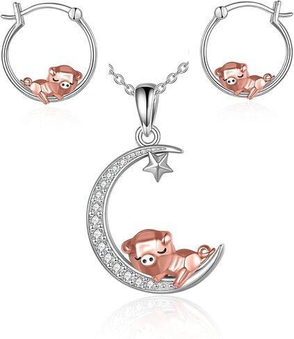 ONEFINITY Pig Necklace/Earrings 925 Sterling Silver Origami Pig Necklace/Earrings for Women in Kuwait